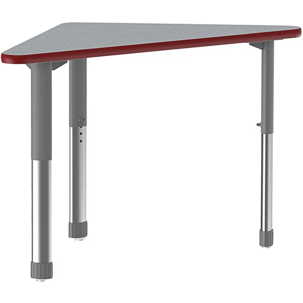 Correll 30″ x 41″ Triangular Gray Granite 25″ – 35″ Adjustable Height Thermal-Fused Laminate Top Collaborative Desk with Red Band and Gray Legs