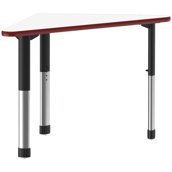 Correll 30″ x 41″ Triangular White Finish 25″ – 35″ Adjustable Height High-Pressure Dry-Erase Top Collaborative Desk with Red Band and Black Legs