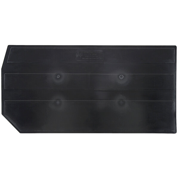 A black rectangular Quantum Divider tray with three holes.