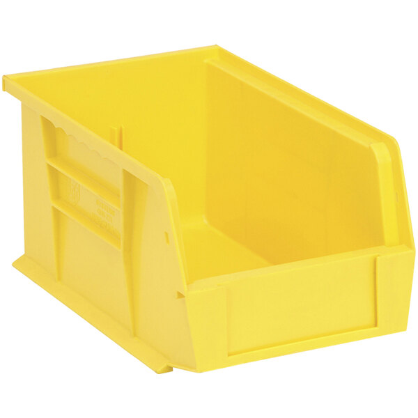 A yellow Quantum 9 1/4" x 6" x 5" hanging bin with two compartments.