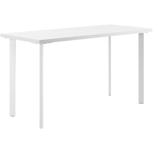 A white rectangular HON Coze desk with legs.