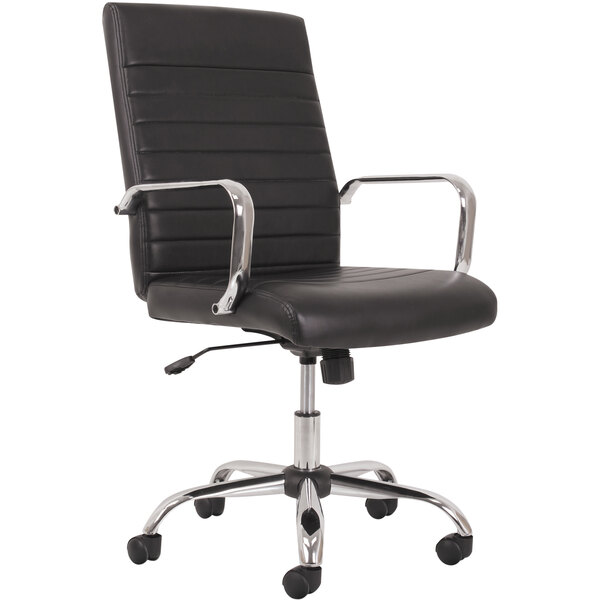 A black HON Sadie office chair with chrome arms.