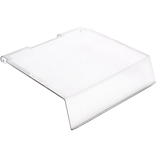 A clear plastic cover for a Quantum hanging bin on a white background.