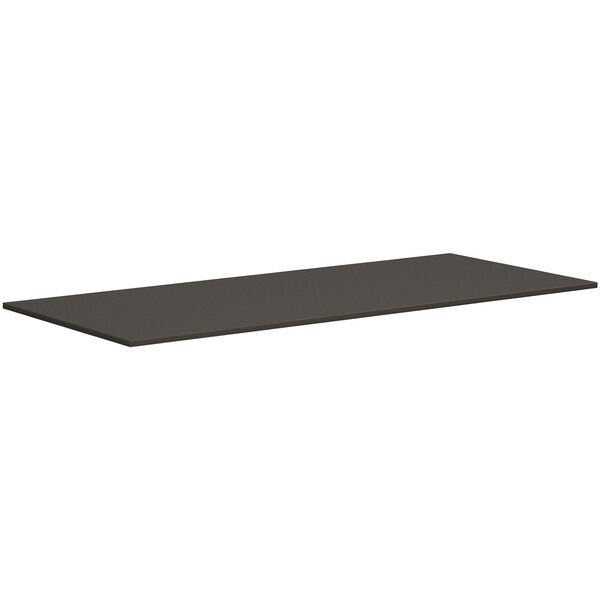 A rectangular slate teak laminate conference table top in a black and white color scheme.