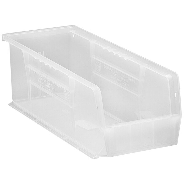 A clear plastic container with a handle.