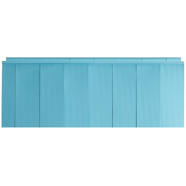 A blue rectangular dishwasher curtain with a metal frame.