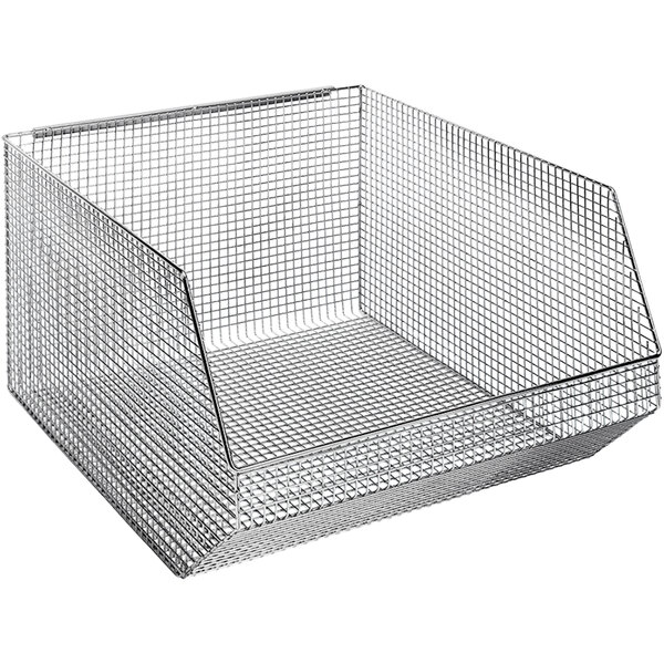 A Quantum chrome wire mesh bin on a white background.