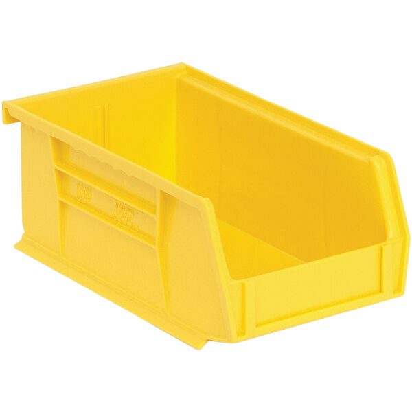 A yellow plastic Quantum storage bin with a lid.