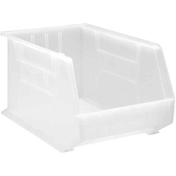 A white plastic bin with a clear lid.