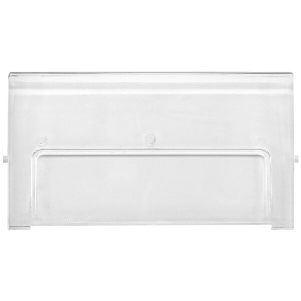 A clear plastic rectangular door with a white border and a handle.