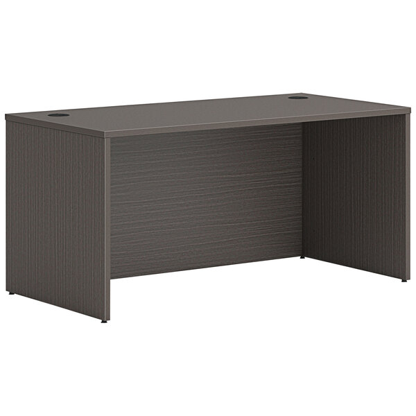 A black HON desk shell with a gray finish.