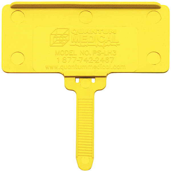 A yellow plastic tag with a handle.
