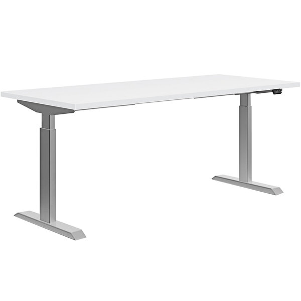 A white rectangular HON Coze Coordinate desk with silver metal legs.