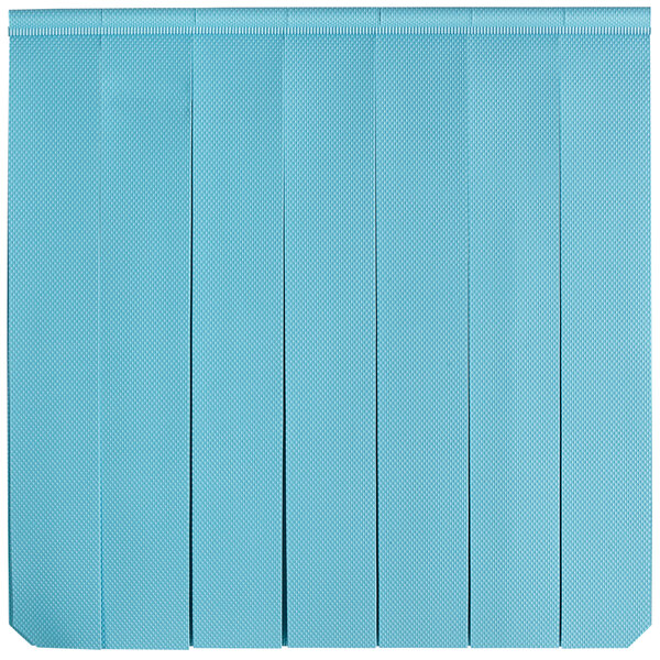 A blue curtain with white lines on a panel.
