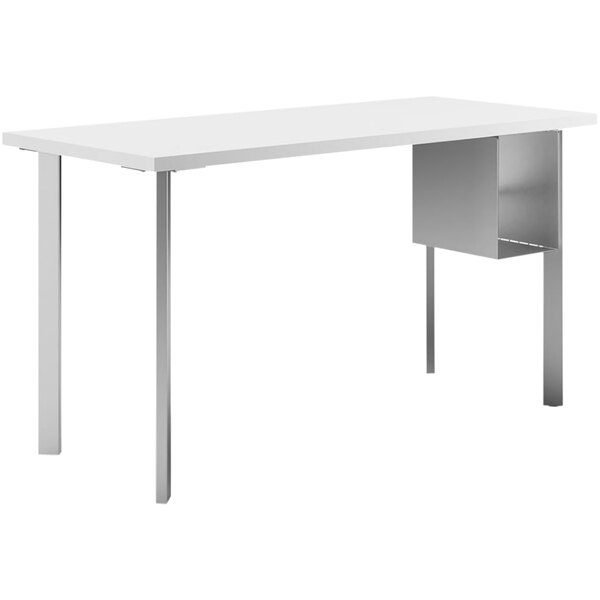 A white rectangular HON Coze desk with metal legs.
