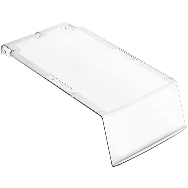 A Quantum clear plastic lid for a white rectangular industrial storage bin.
