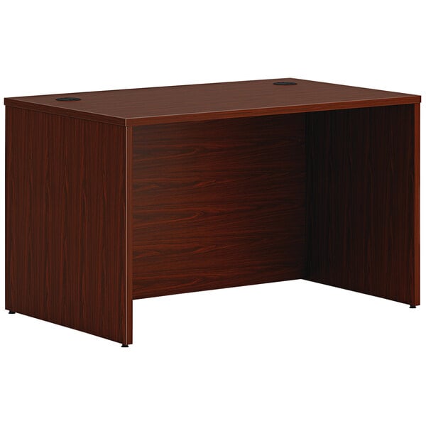 A traditional mahogany laminate desk shell with a dark wood finish.