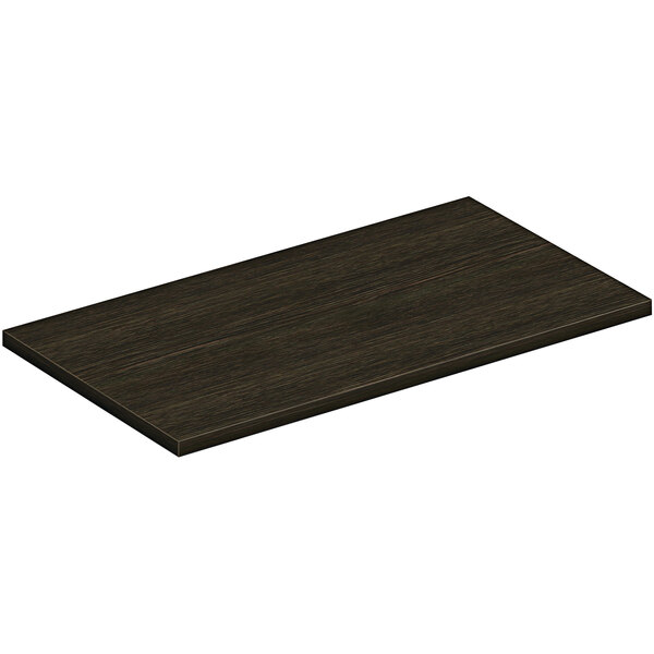 A dark brown rectangular wooden table top.