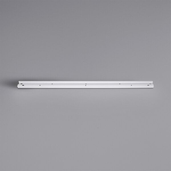 A Quantum white steel wall-mount storage rail on a gray background.