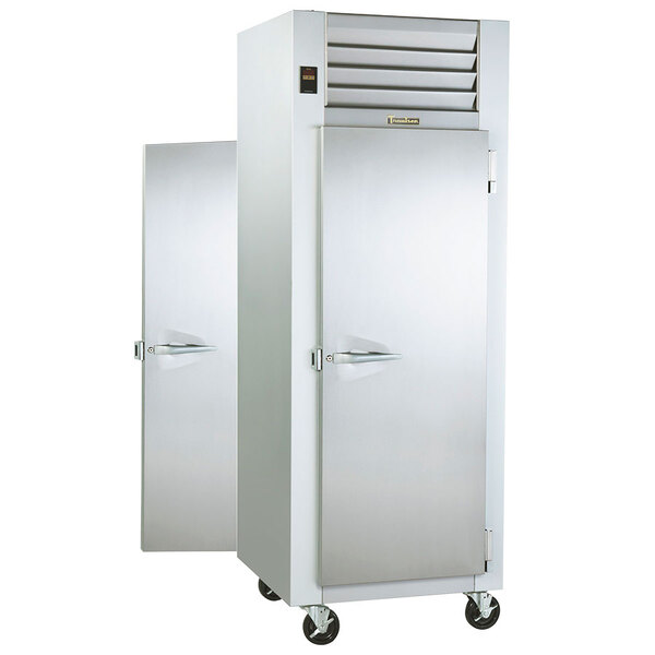 The right hinged solid door of a Traulsen hot food holding cabinet.