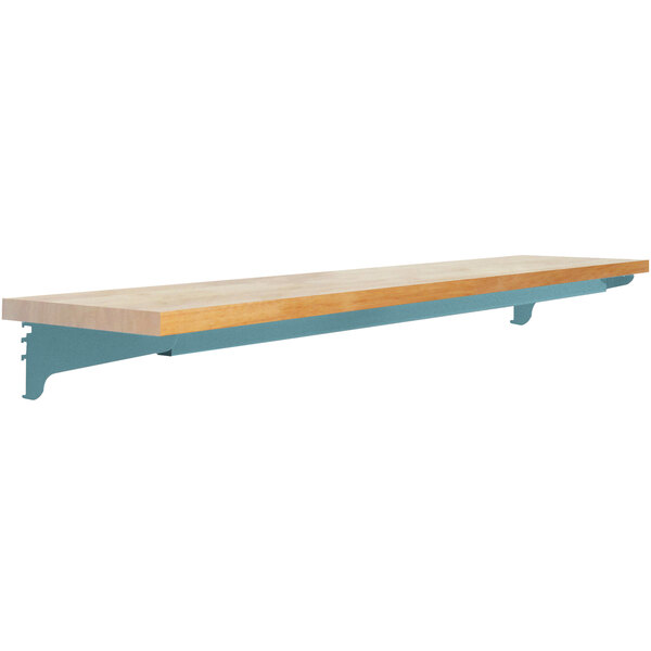 A BenchPro wooden shelf with blue trim.