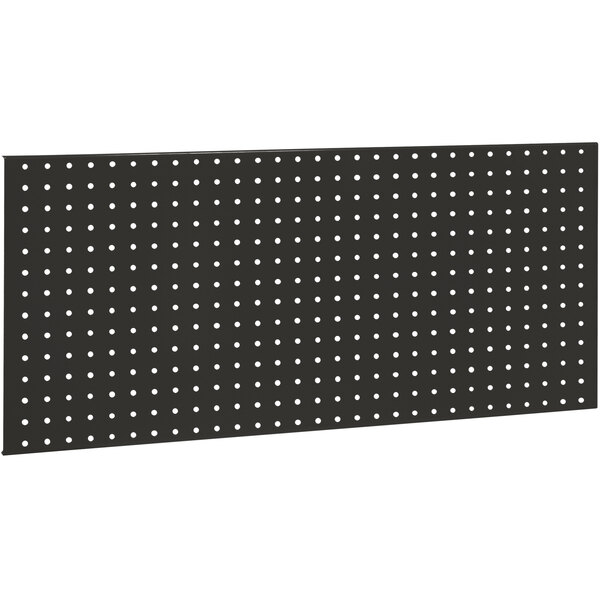 A black BenchPro steel pegboard with holes in it.