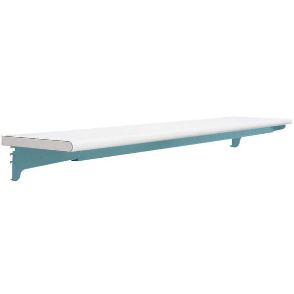 A white rectangular BenchPro shelf with light blue trim.