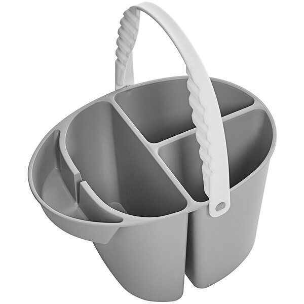 A white and gray container with a white handle.