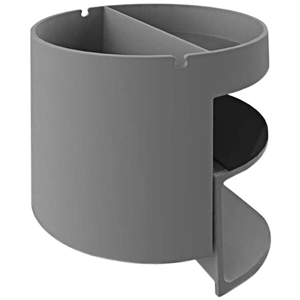 A gray plastic Deflecto small desk organizer with two compartments.