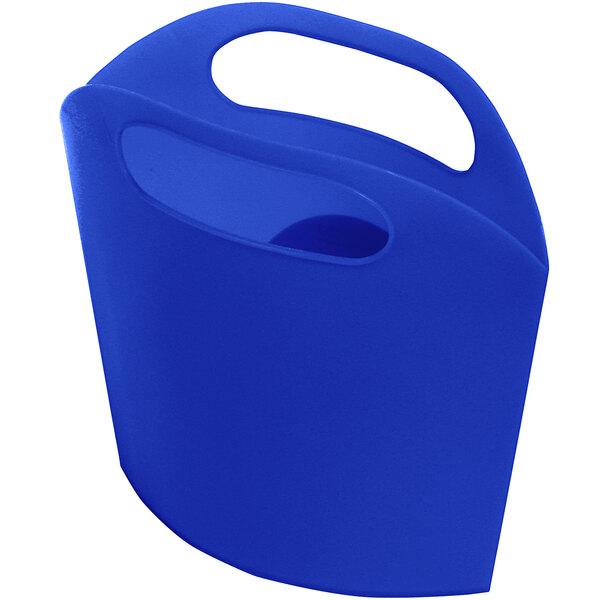 A blue plastic Deflecto mini tote with a handle.