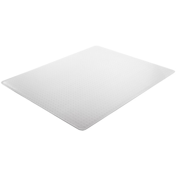 A clear vinyl rectangle chair mat with a black border and a dot pattern.