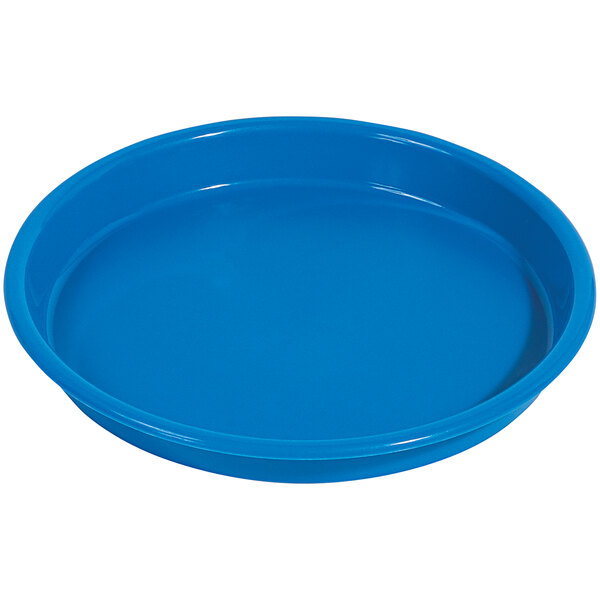 A blue plastic round storage tray with a lid.