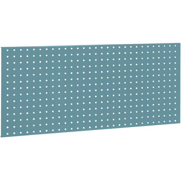 A light blue BenchPro steel pegboard with white dots.