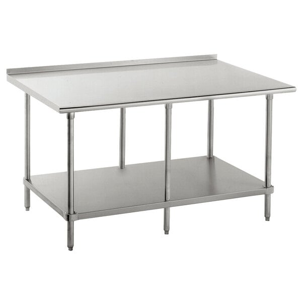 Advance Tabco FAG-308 30" x 96" 16 Gauge Stainless Steel Work Table with Undershelf and 1 1/2" Backsplash