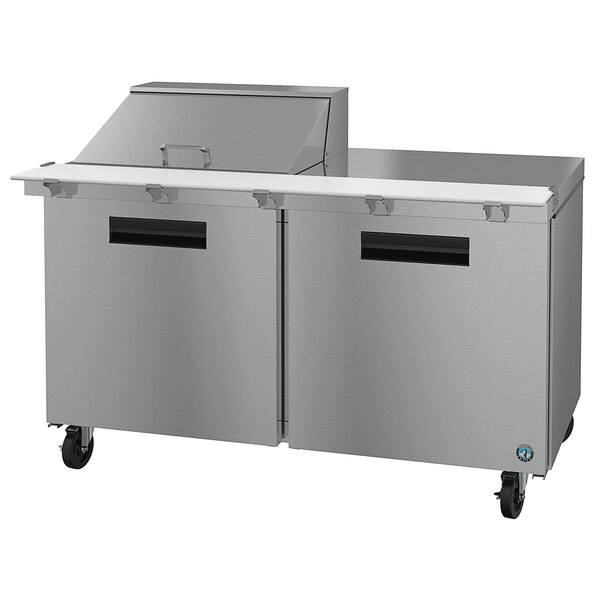 A Hoshizaki stainless steel salad prep table with two doors.