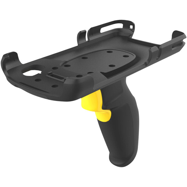 A Zebra mobile computer Snap-On trigger handle with a yellow handle and black and yellow accents.