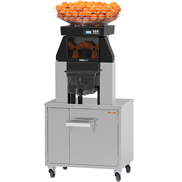 A Zummo Nature Adapt commercial juicer with oranges on top.