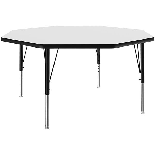 Correll 48″ Octagon White 19″-29″ Adjustable Height High-Pressure Dry Erase Board Top Activity Table with Black Legs and Black T-Mold