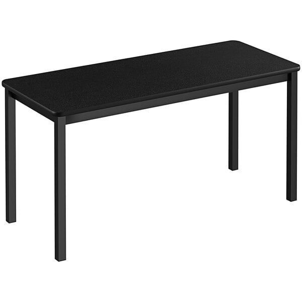 A black rectangular Correll lab table with black legs.