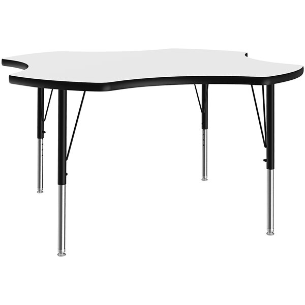 Correll 48″ Clover White 19″-29″ Adjustable Height High-Pressure Dry Erase Board Top Activity Table with Black Legs and Black T-Mold