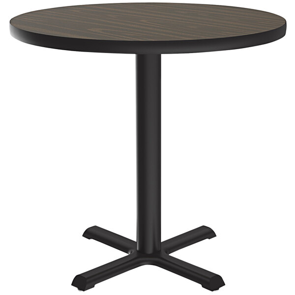 Correll 48″ Round Walnut Finish Standard Height Thermal-Fused Laminate Top Cafe / Breakroom Table
