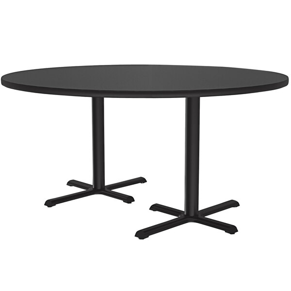 Correll 60″ Round Black Granite Finish Standard Height Thermal-Fused Laminate Top Cafe / Breakroom Table with Two Cross Bases