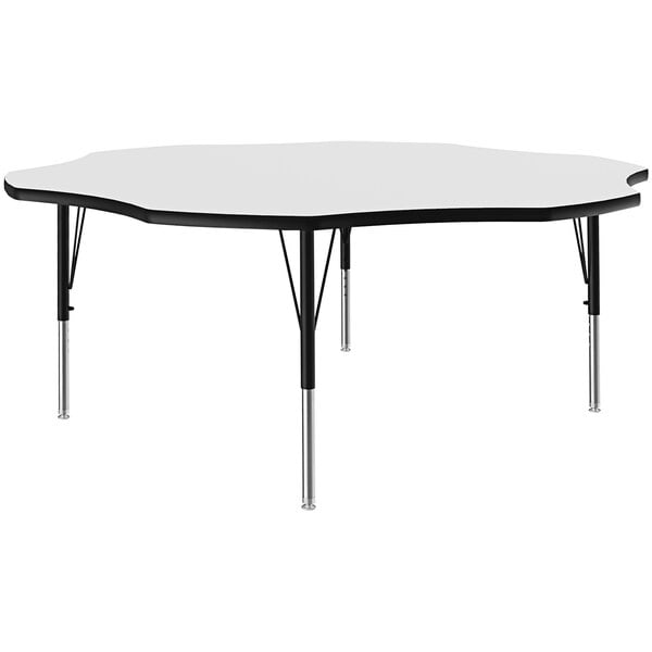Correll 60″ Flower White 19″-29″ Adjustable Height High-Pressure Dry Erase Board Top Activity Table with Black Legs and Black T-Mold