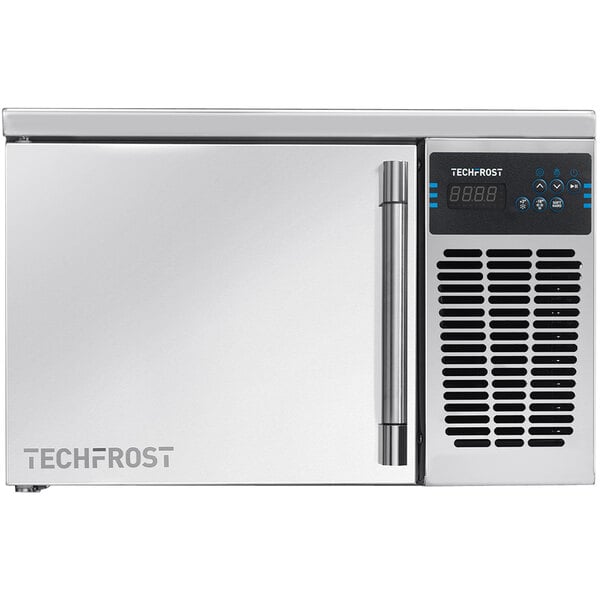 A silver Techfrost blast chiller/freezer with a door.
