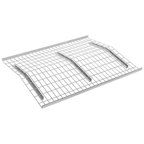 A close-up of a metal grid with wire mesh on top.