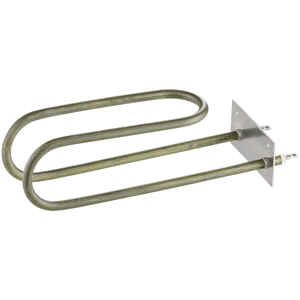 A pair of metal heating elements for a Cook and Hold oven with a green handle.