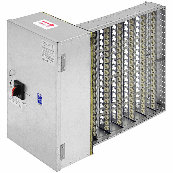 The metal enclosure for a TPI PD Series packaged duct heater with many holes.