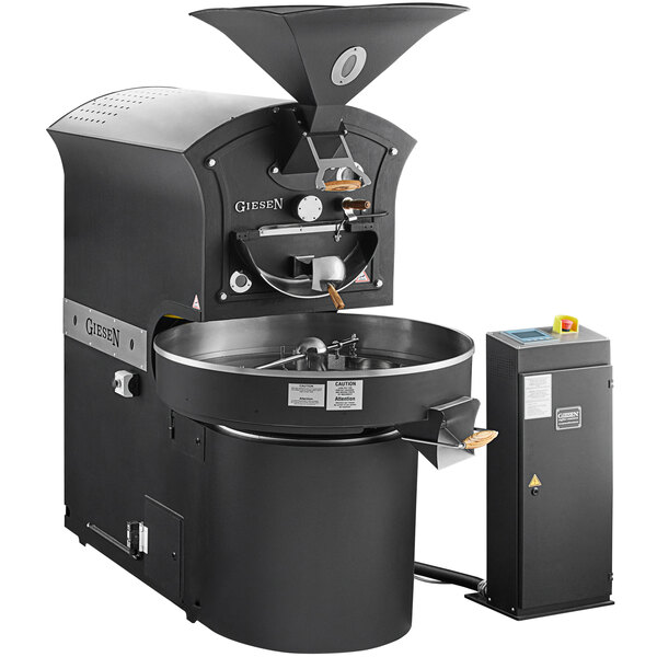 A Giesen W15A commercial coffee roaster with a round lid.