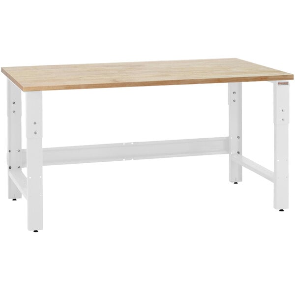 A BenchPro Roosevelt workbench with a particleboard top and white legs.