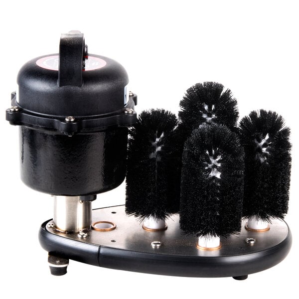 A circular brush set with four black circular brushes on a black and white ring.